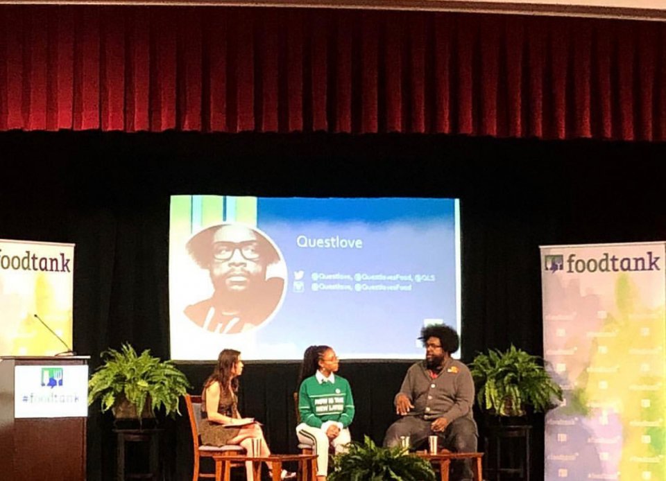 Questlove, Danielle Nierenberg and Haile Thomas at New York Food Summit Fireside Chat